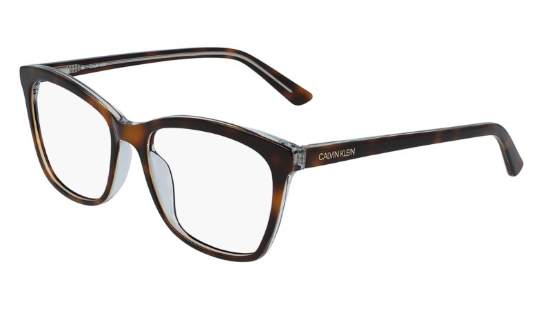 Brown tortoiseshell Calvin Klein eyeglasses.