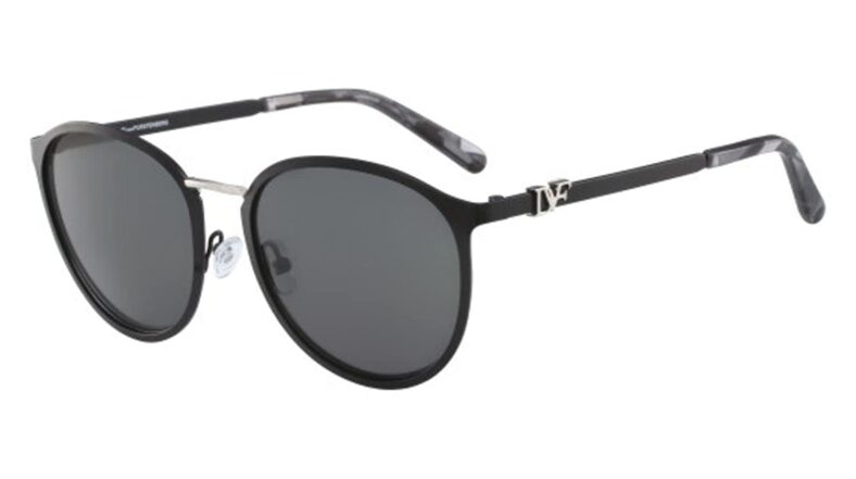 Black round sunglasses with DVF logo.