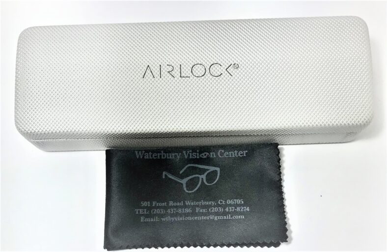 Airlock eyeglasses case and cleaning cloth.