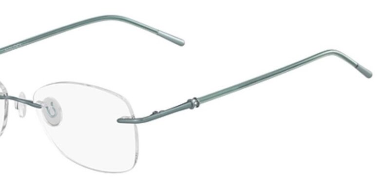 Sleek rimless eyeglasses in light grey.