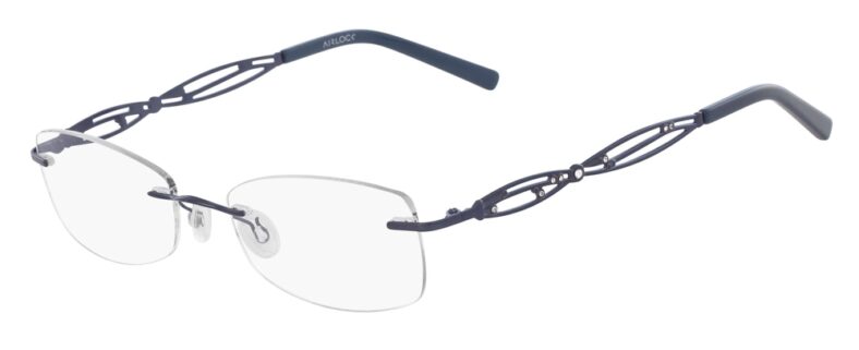 Here's an alt tag for the image: Elegant rimless eyeglasses with ornate arms.