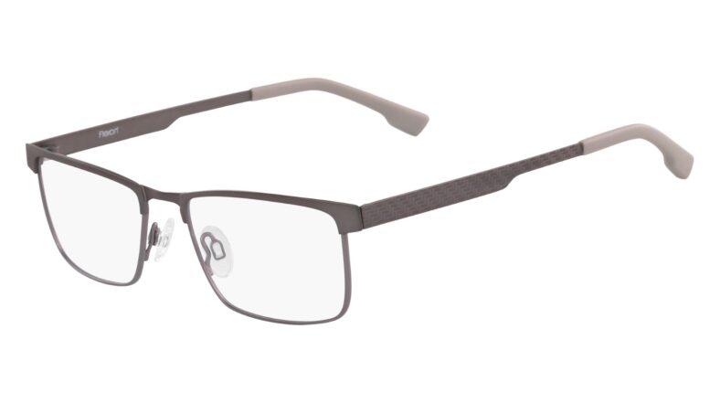 Flexon eyeglasses, gray metal frame.