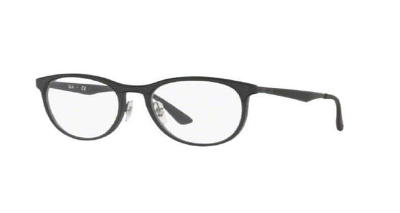 Black Ray-Ban round eyeglasses.