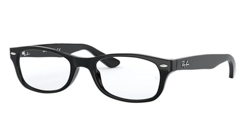 Black Ray-Ban eyeglasses with clear lenses.