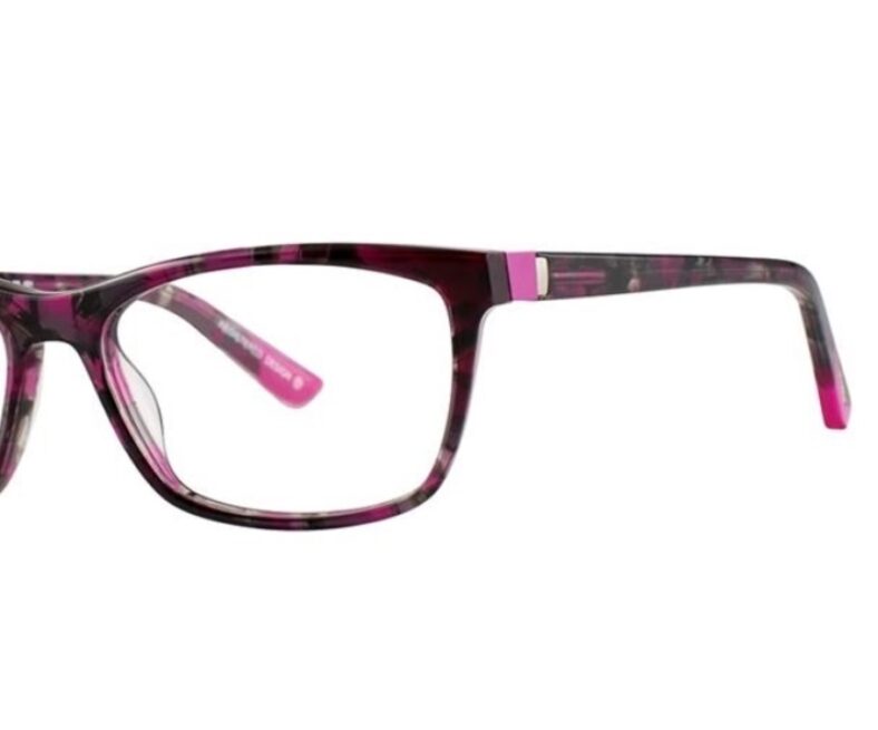 Purple and pink rectangular eyeglasses.