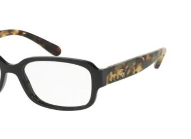 Coach eyeglasses, black frames, tortoise arms.