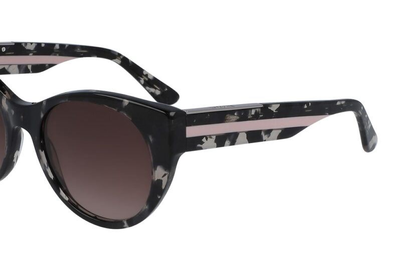 Black tortoiseshell sunglasses with pink accent.