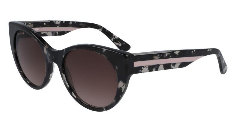 Black and white tortoiseshell Lacoste sunglasses.