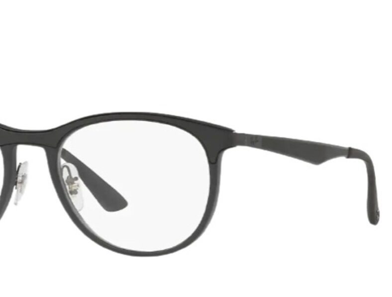 Black Ray-Ban round eyeglasses frame.