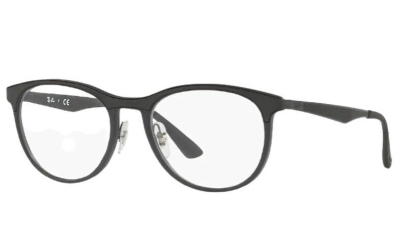 Black Ray-Ban round eyeglasses.