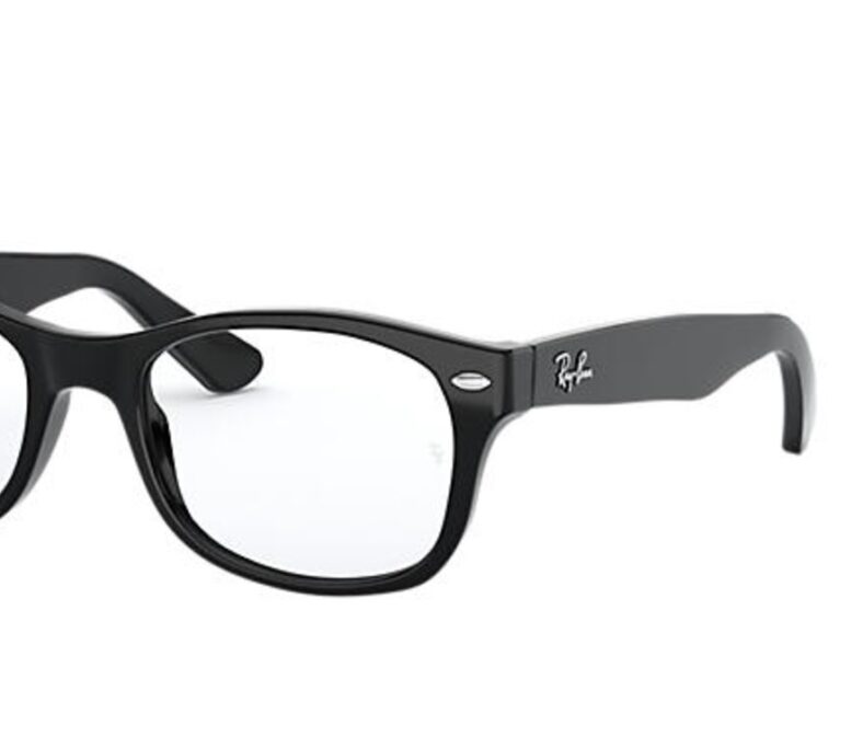 Black Ray-Ban eyeglasses with clear lenses.