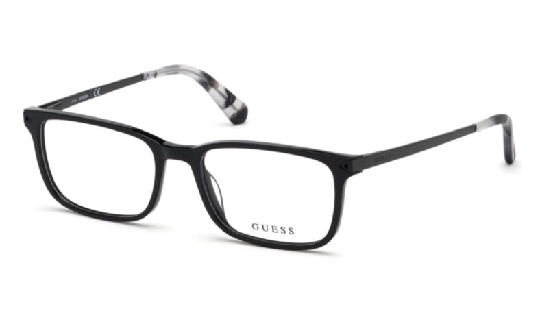 Black Guess rectangular eyeglasses.