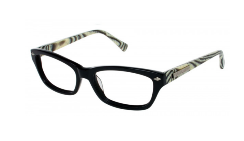 Black eyeglasses with zebra-striped arms.