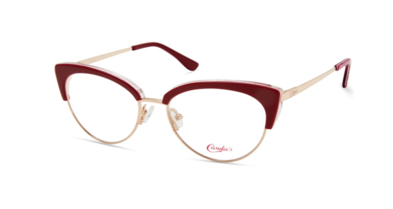 Red and gold Candie's eyeglasses.