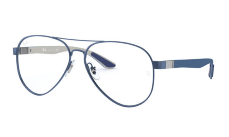 Blue Ray-Ban aviator eyeglasses.