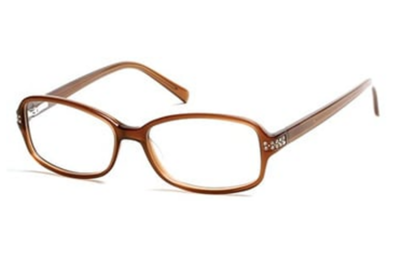 Brown rectangular eyeglasses with clear lenses.