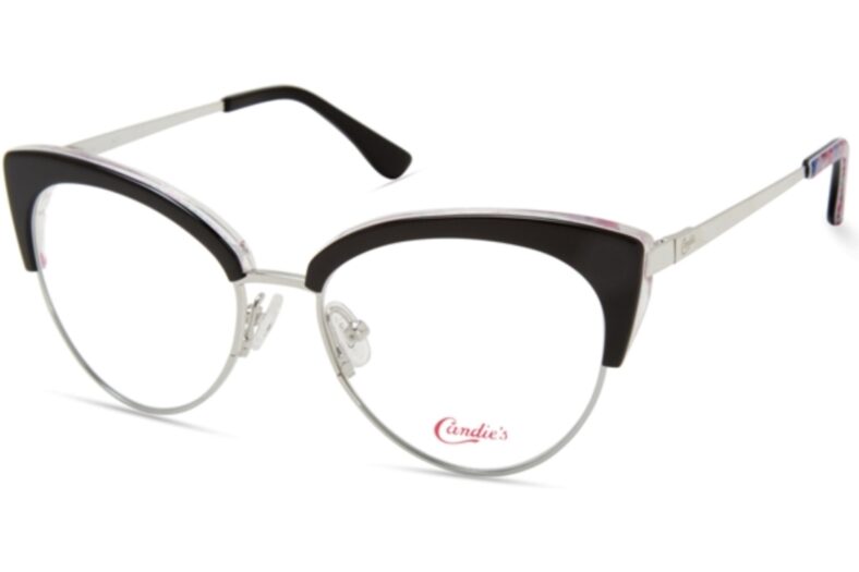 Candie's black and silver cat-eye glasses.