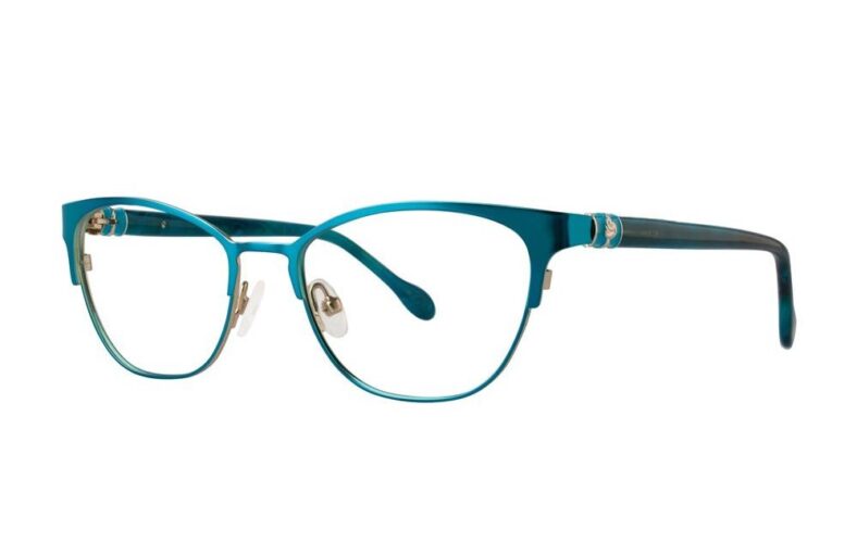 Teal cat-eye eyeglasses frame.