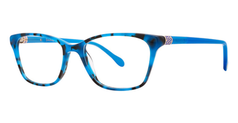 Blue tortoiseshell eyeglasses frame.