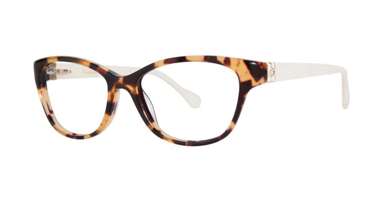 Tortoise shell cat-eye eyeglasses.