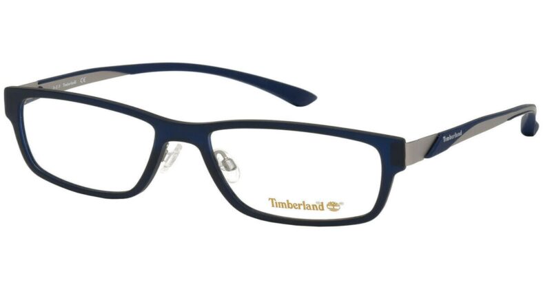 Here's an alt tag for the image: Blue Timberland eyeglasses frame.