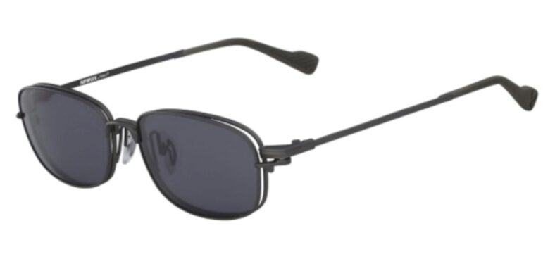 Black rectangular metal frame sunglasses.