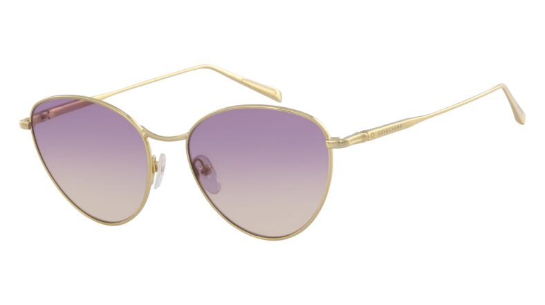 Gold Longchamp sunglasses, purple gradient lenses.