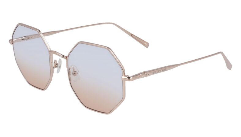 Rose gold Longchamp octagon sunglasses.