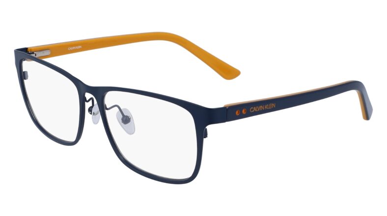 Calvin Klein blue and orange eyeglasses.