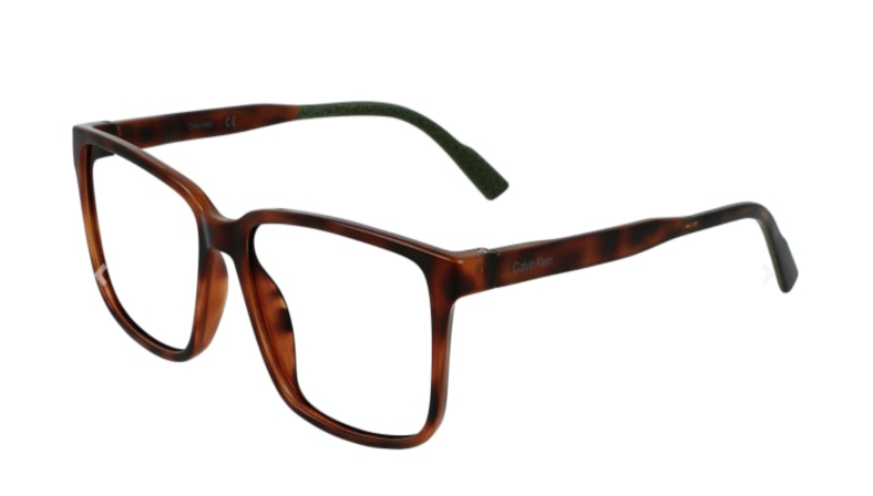 Brown tortoiseshell Calvin Klein eyeglasses.